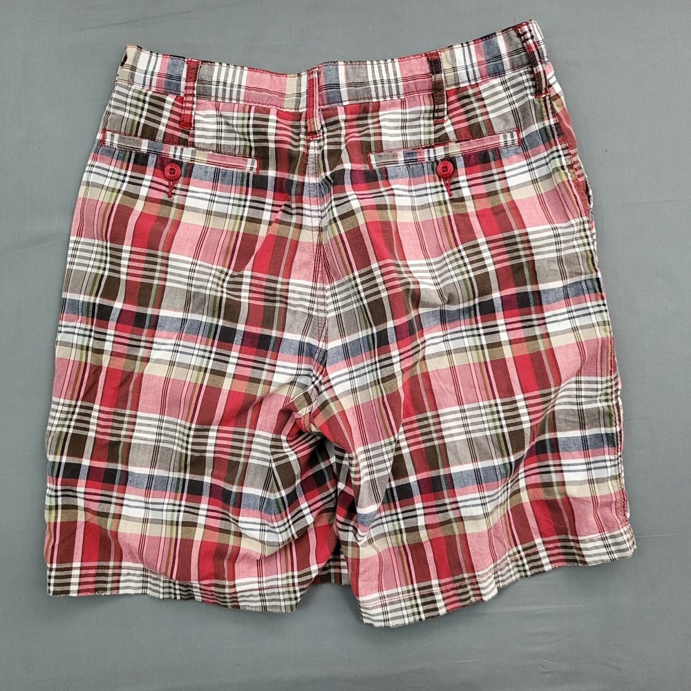 Duck Head‎ Mens 30 Plaid Madras Chino Shorts Red White Cotton Flat Front Casual